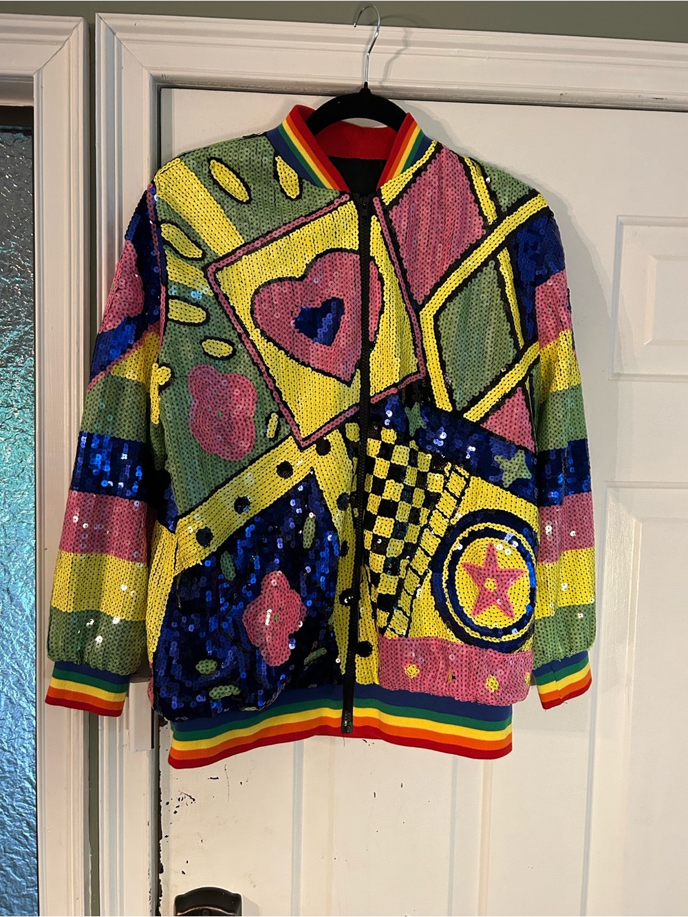 Sequin Patchwork Bomber Jacket - Multicolor